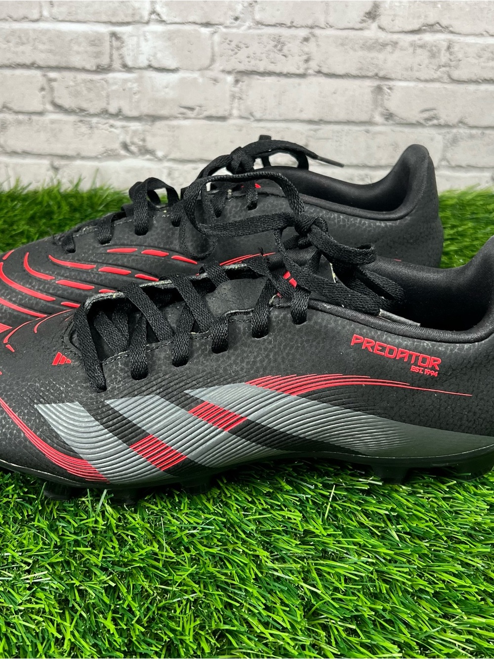 adidas Black Soccer Cleats with Red & Silver Graphic Stripes